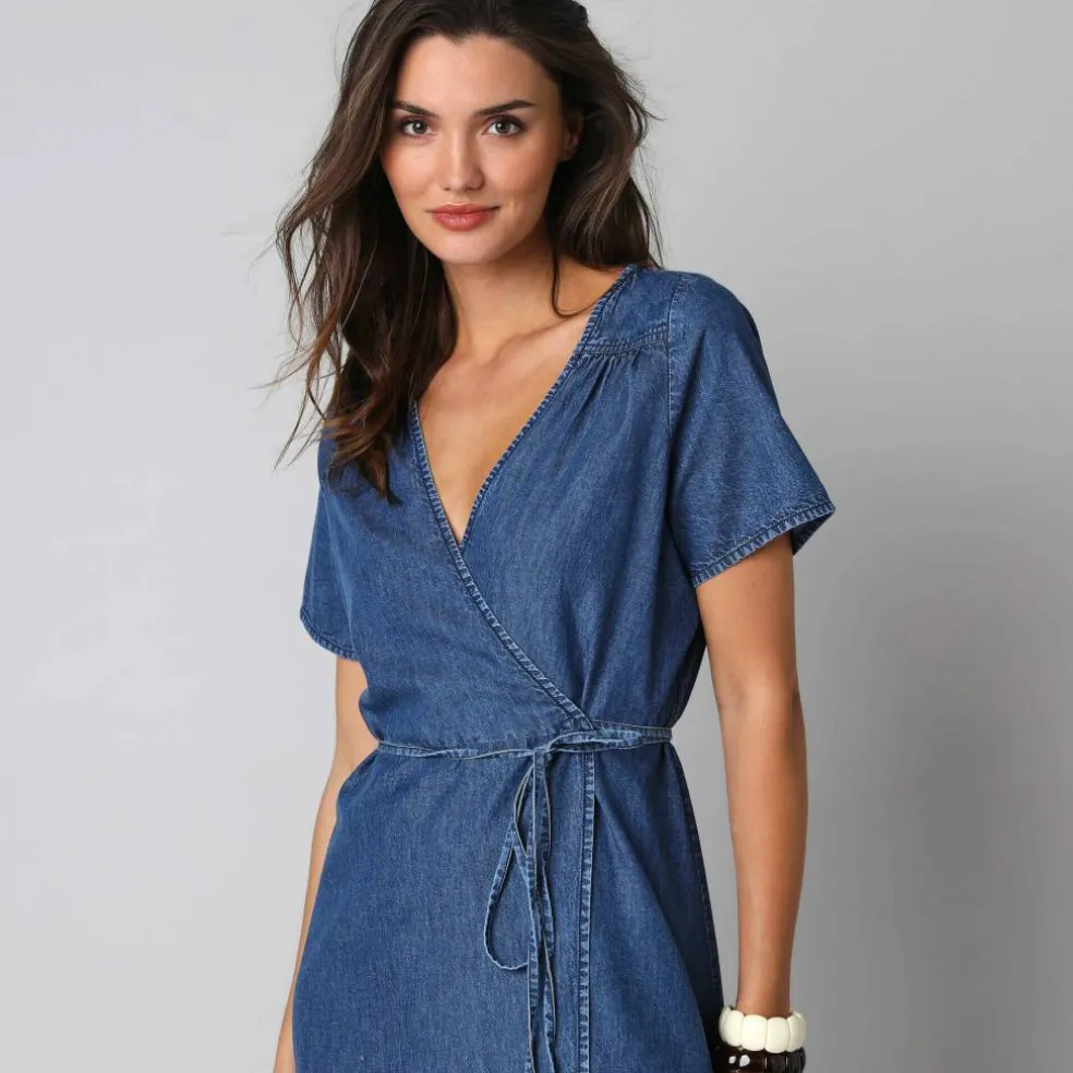 Robe cache-cœur denim léger