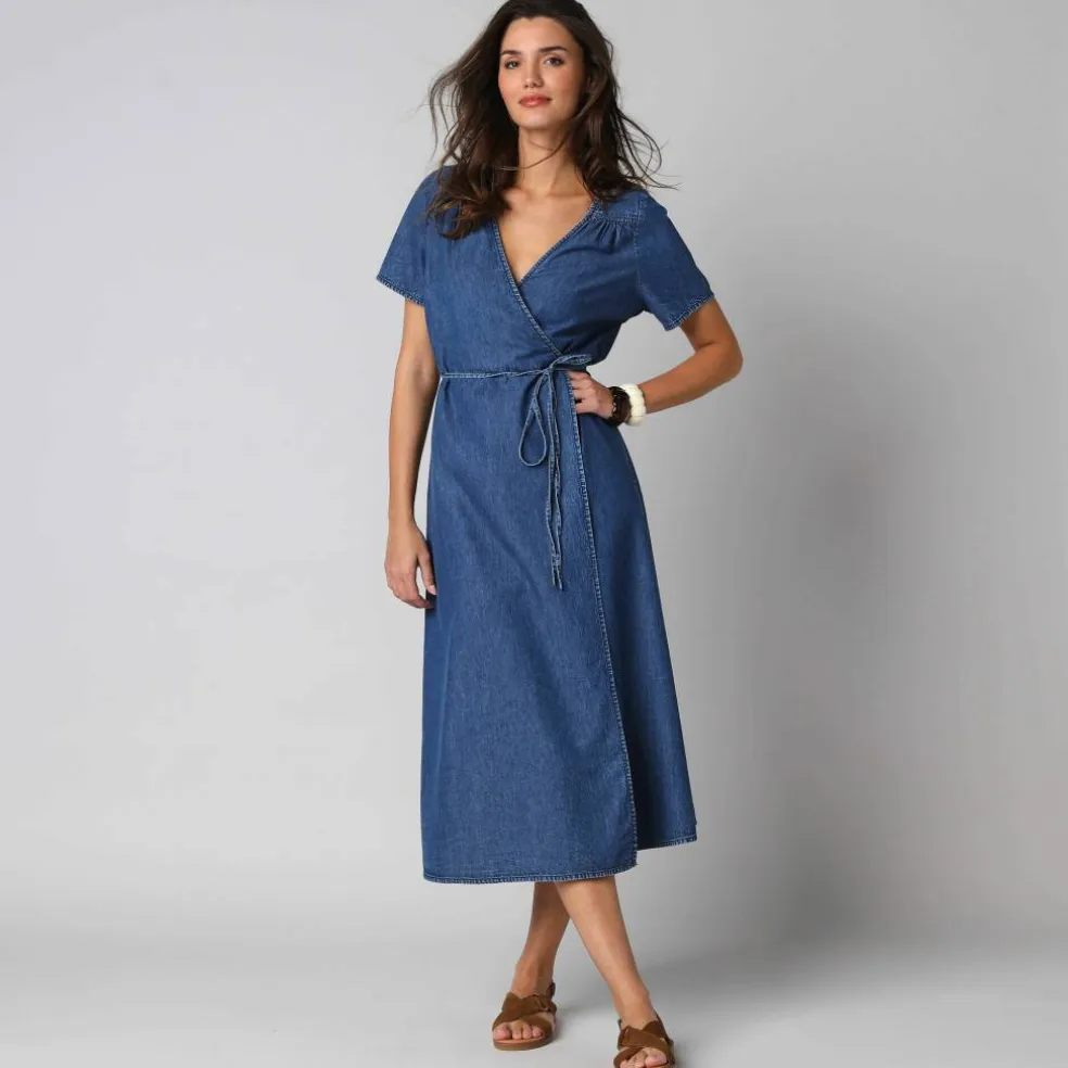 Robe cache-cœur denim léger