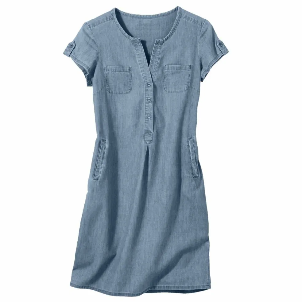 Robe col tunisien, denim léger