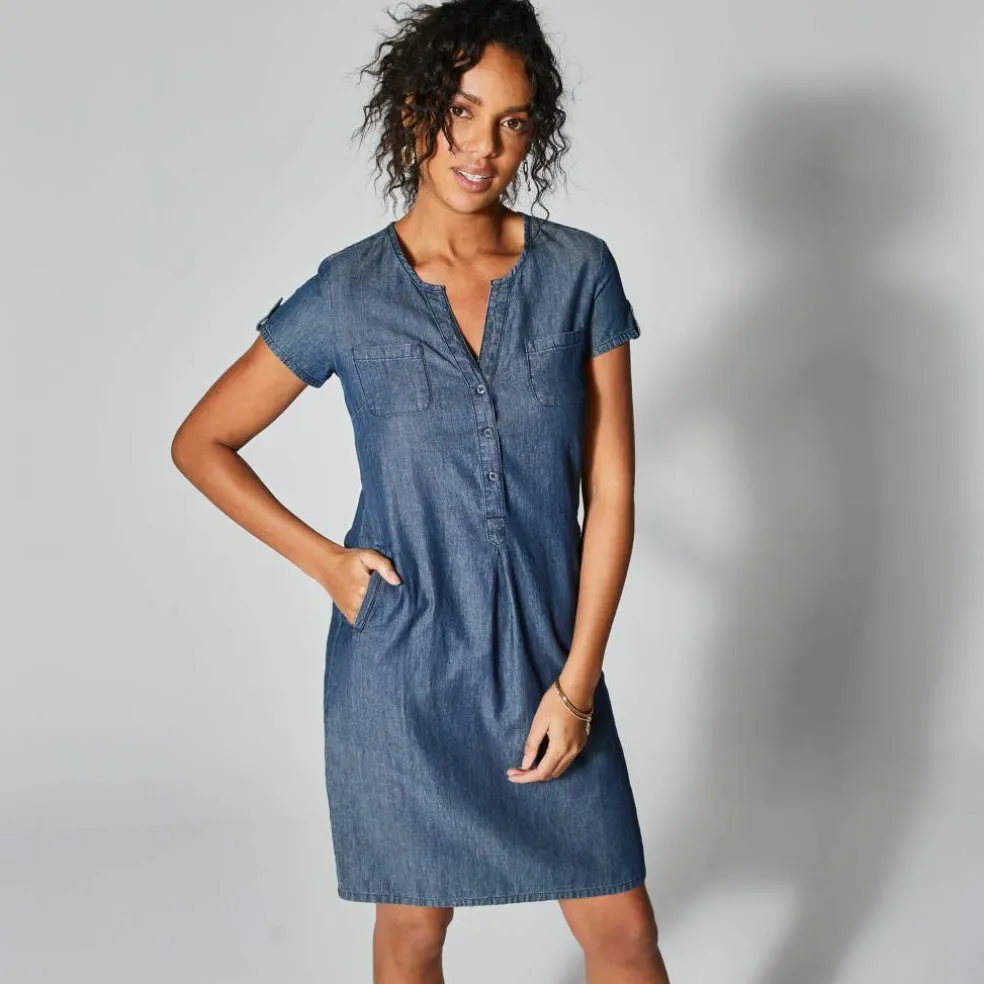 Robe col tunisien, denim léger