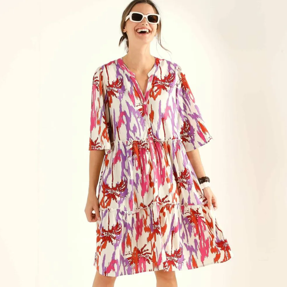 Robe col tunisien imprimée, manches évasées