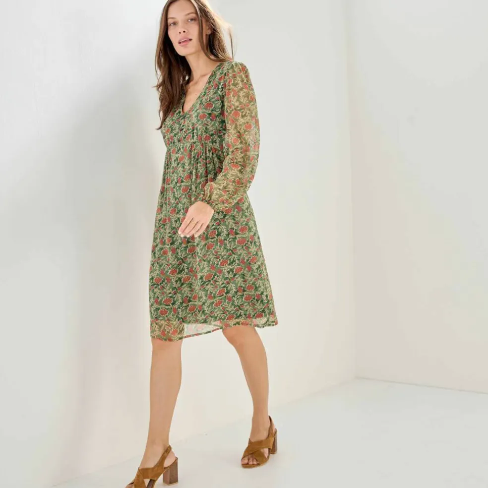 Robe courte, en voile imprimé