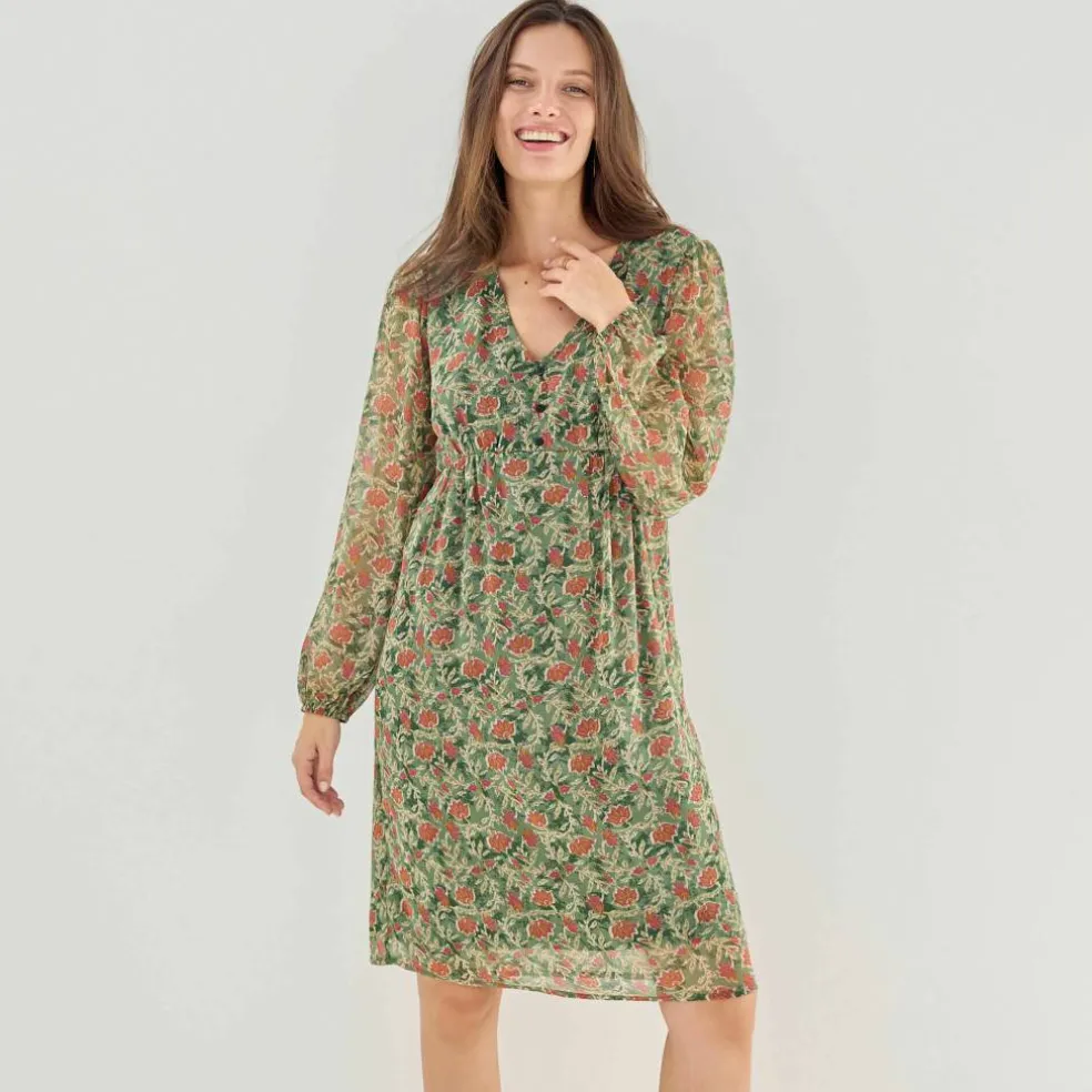 Robe courte, en voile imprimé