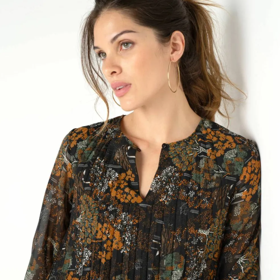 Robe courte plissée imprimée