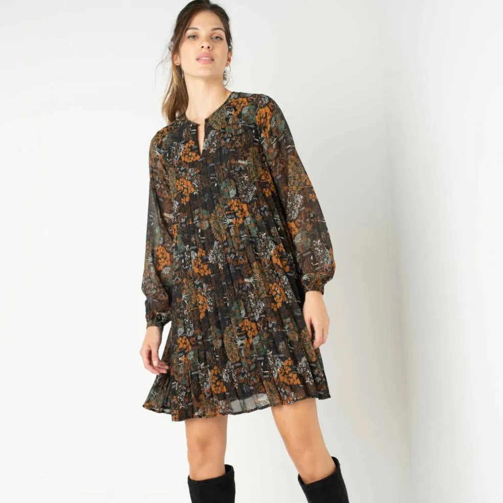 Robe courte plissée imprimée