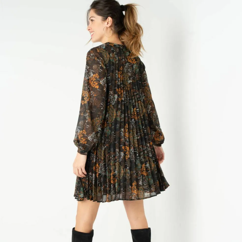 Robe courte plissée imprimée