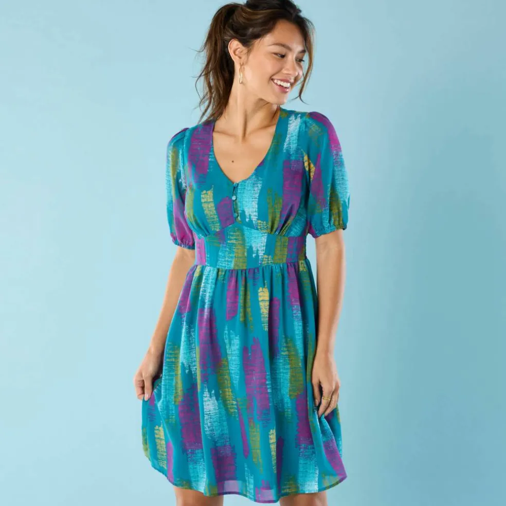 Robe courte Spécial Petites, voile imprimé