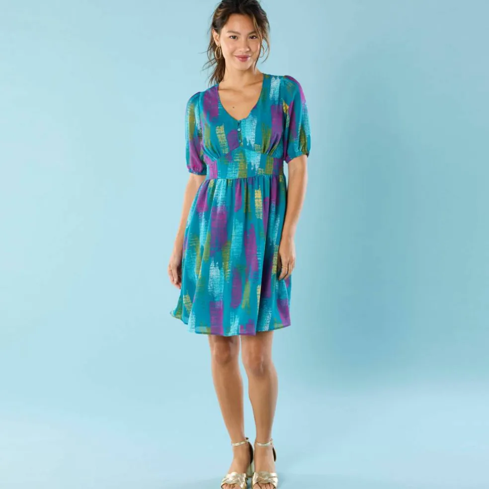 Robe courte Spécial Petites, voile imprimé