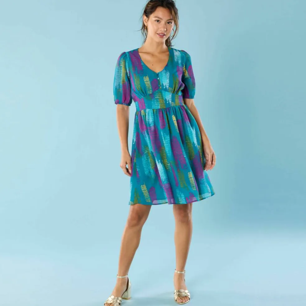 Robe courte Spécial Petites, voile imprimé