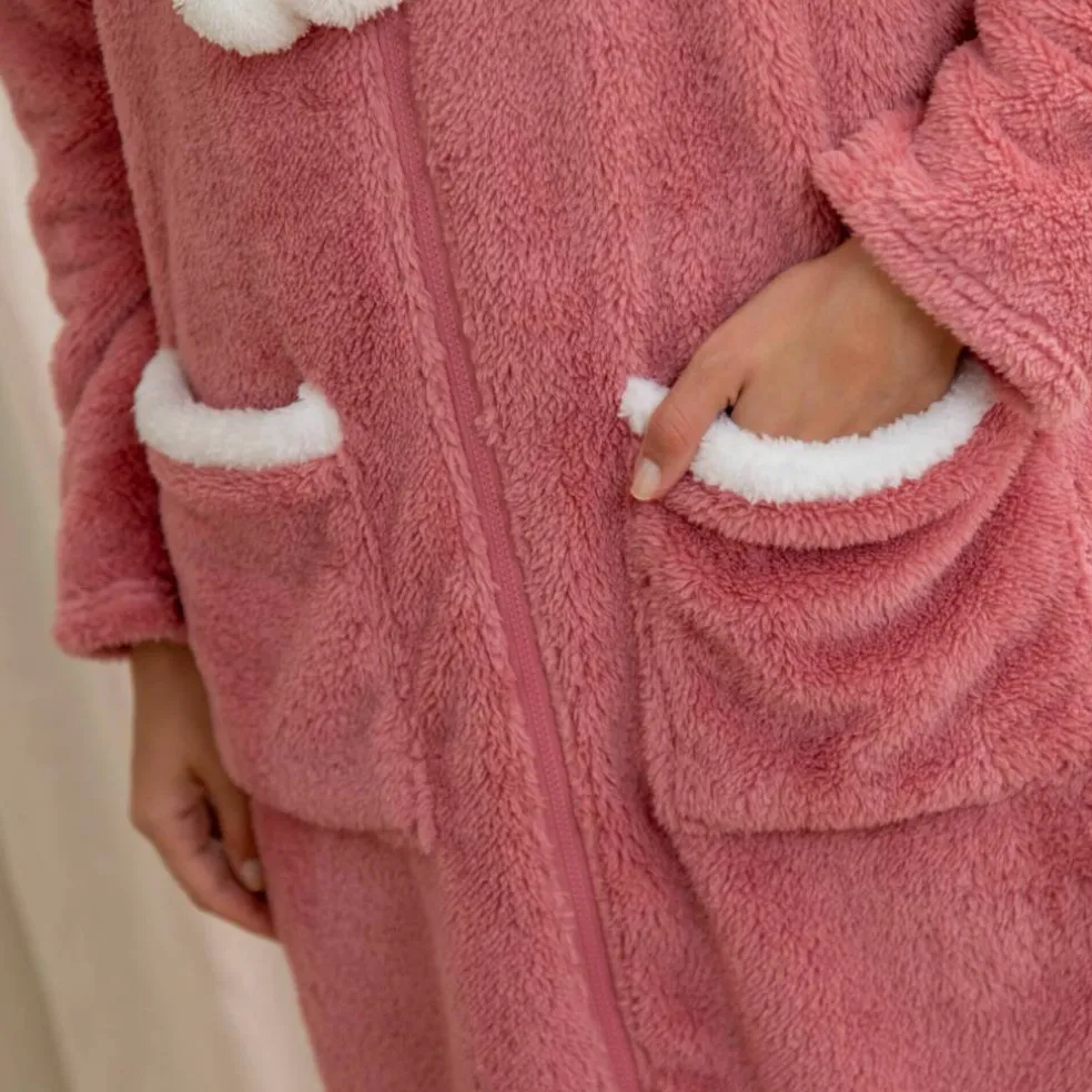 Robe de chambre maille polaire zippée