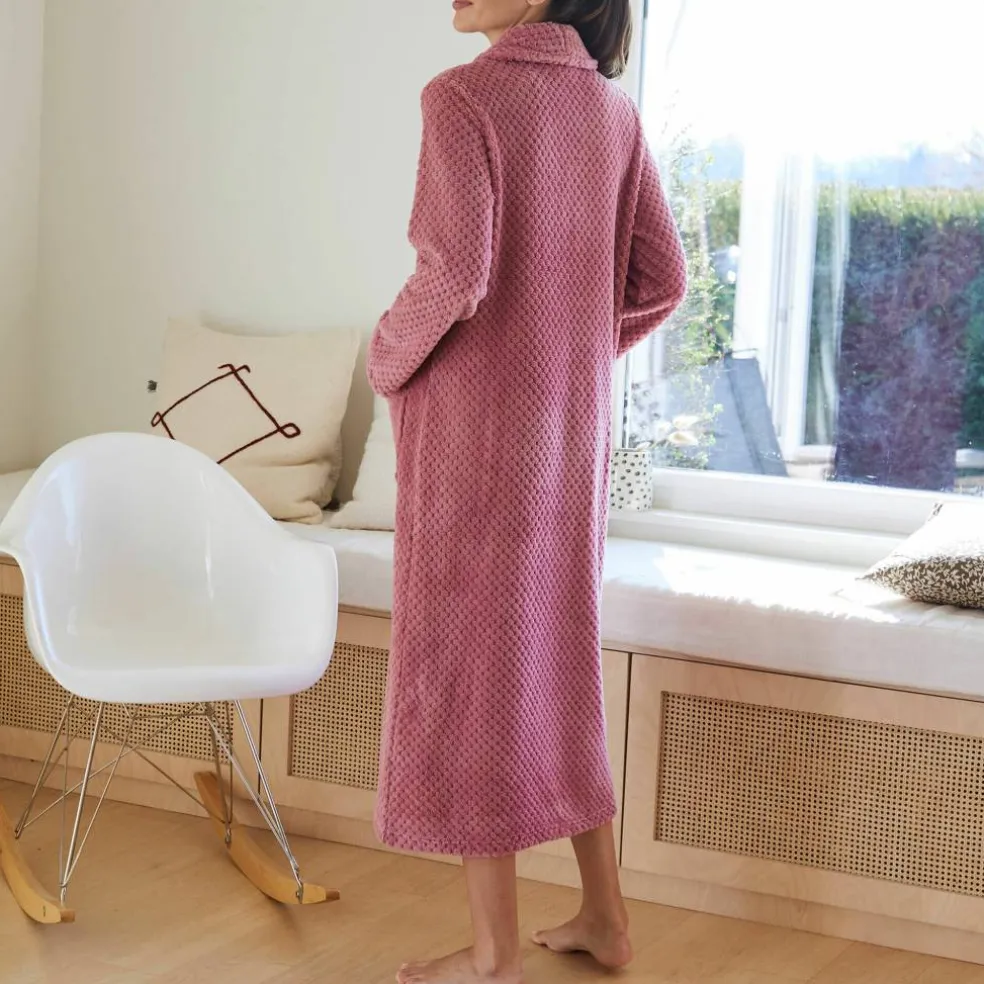 Robe de chambre maille polaire col châle - longueur 120 cm