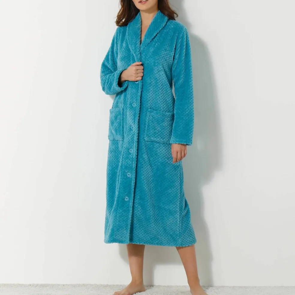 Robe de chambre maille polaire col châle - longueur 120 cm