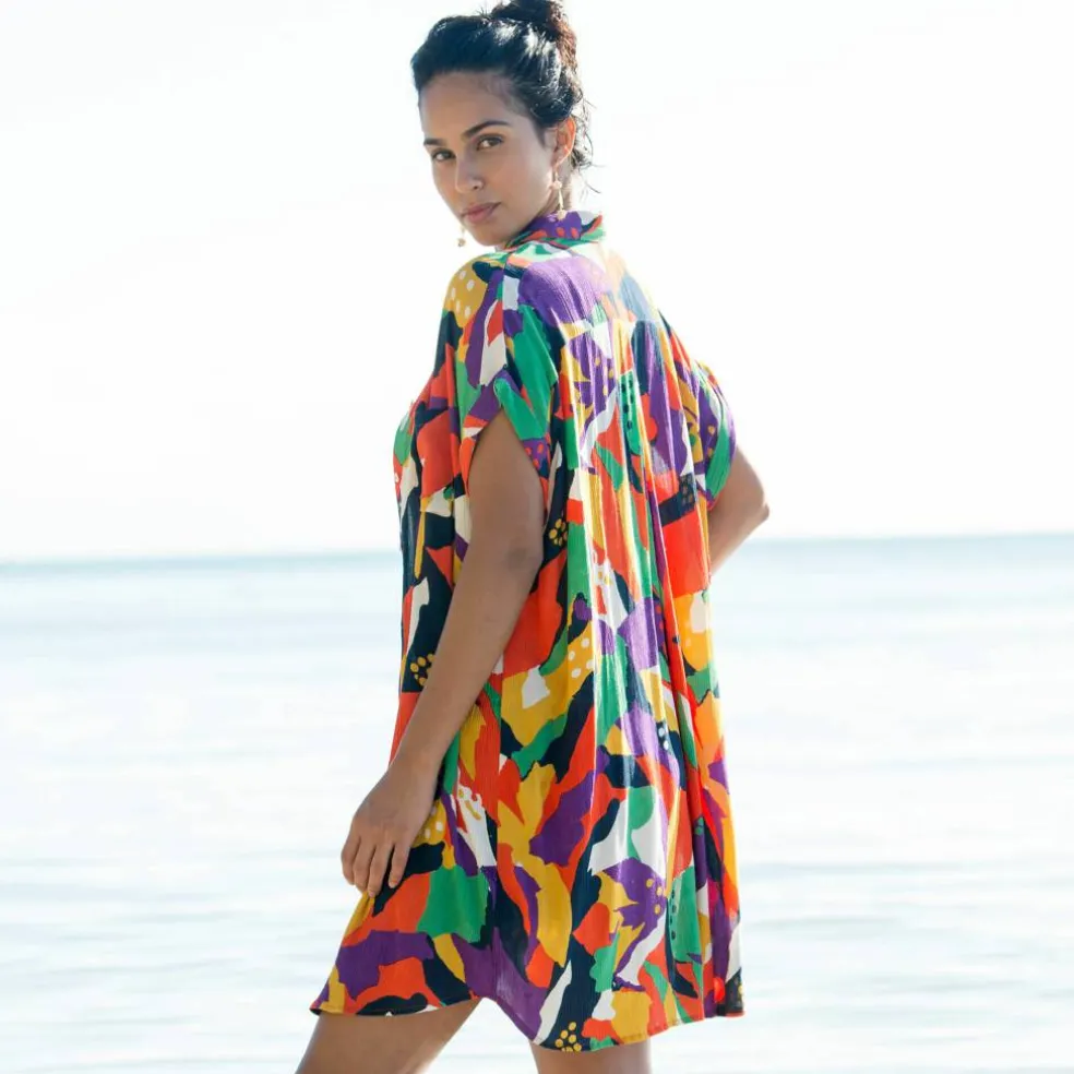 Robe de plage imprimée, crépon
