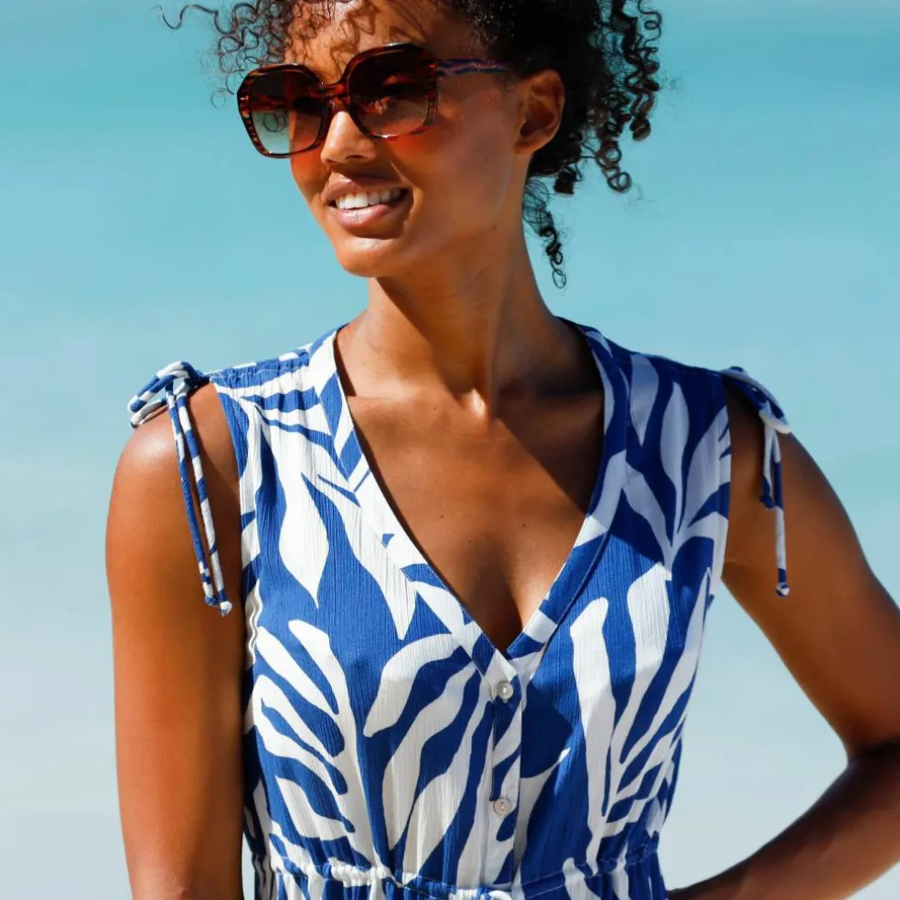 Robe de plage imprimée, crépon