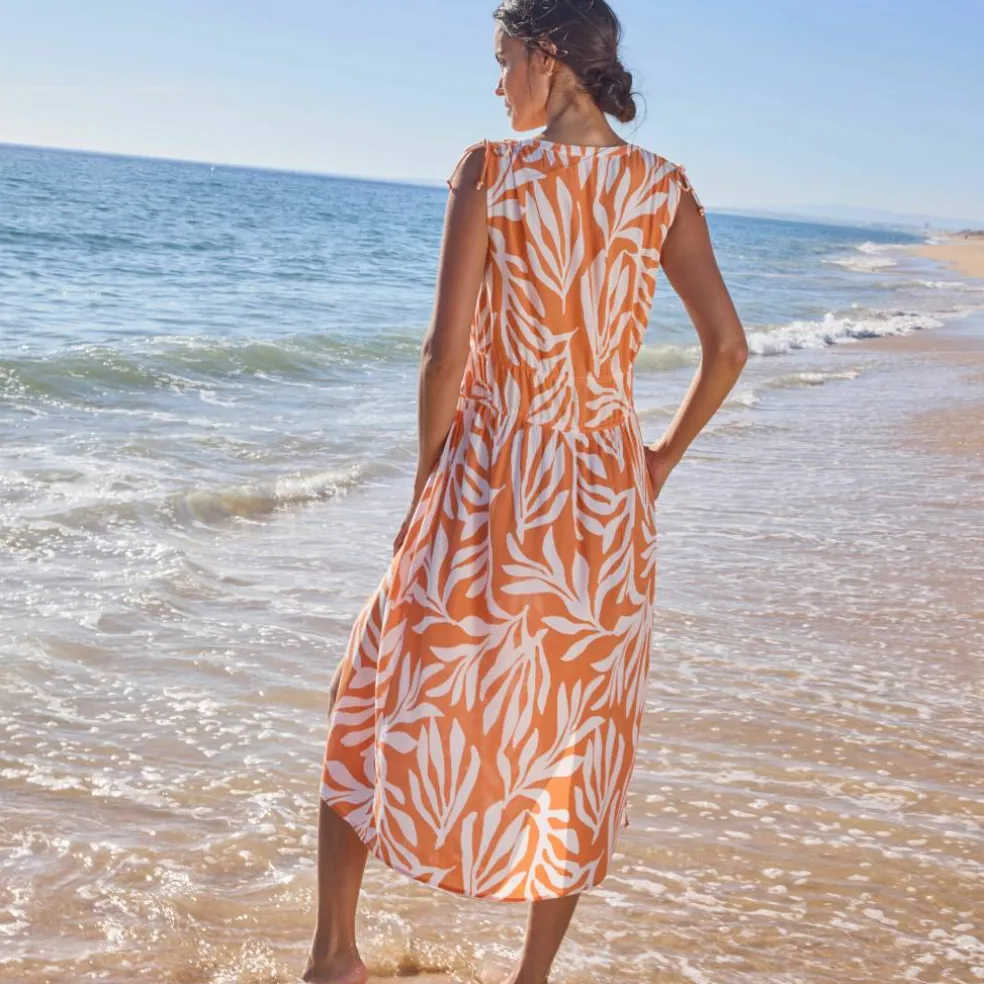Robe de plage imprimée, crépon