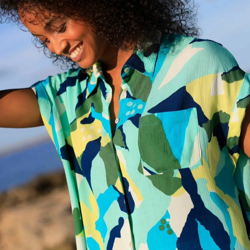Robe de plage imprimée, crépon