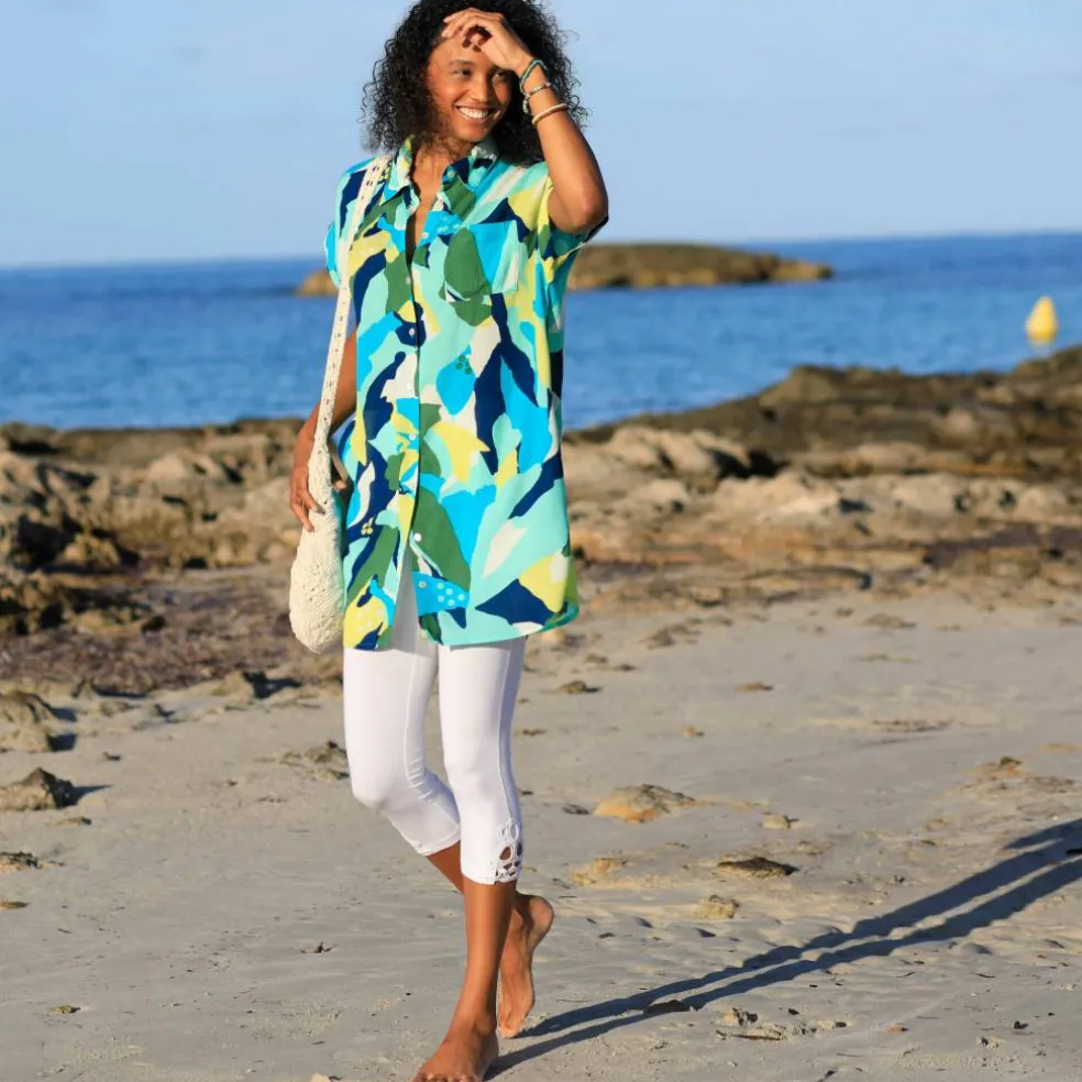Robe de plage imprimée, crépon