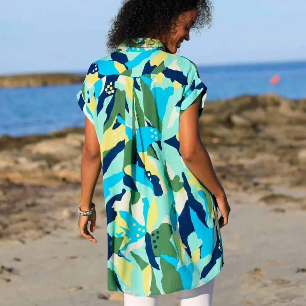 Robe de plage imprimée, crépon
