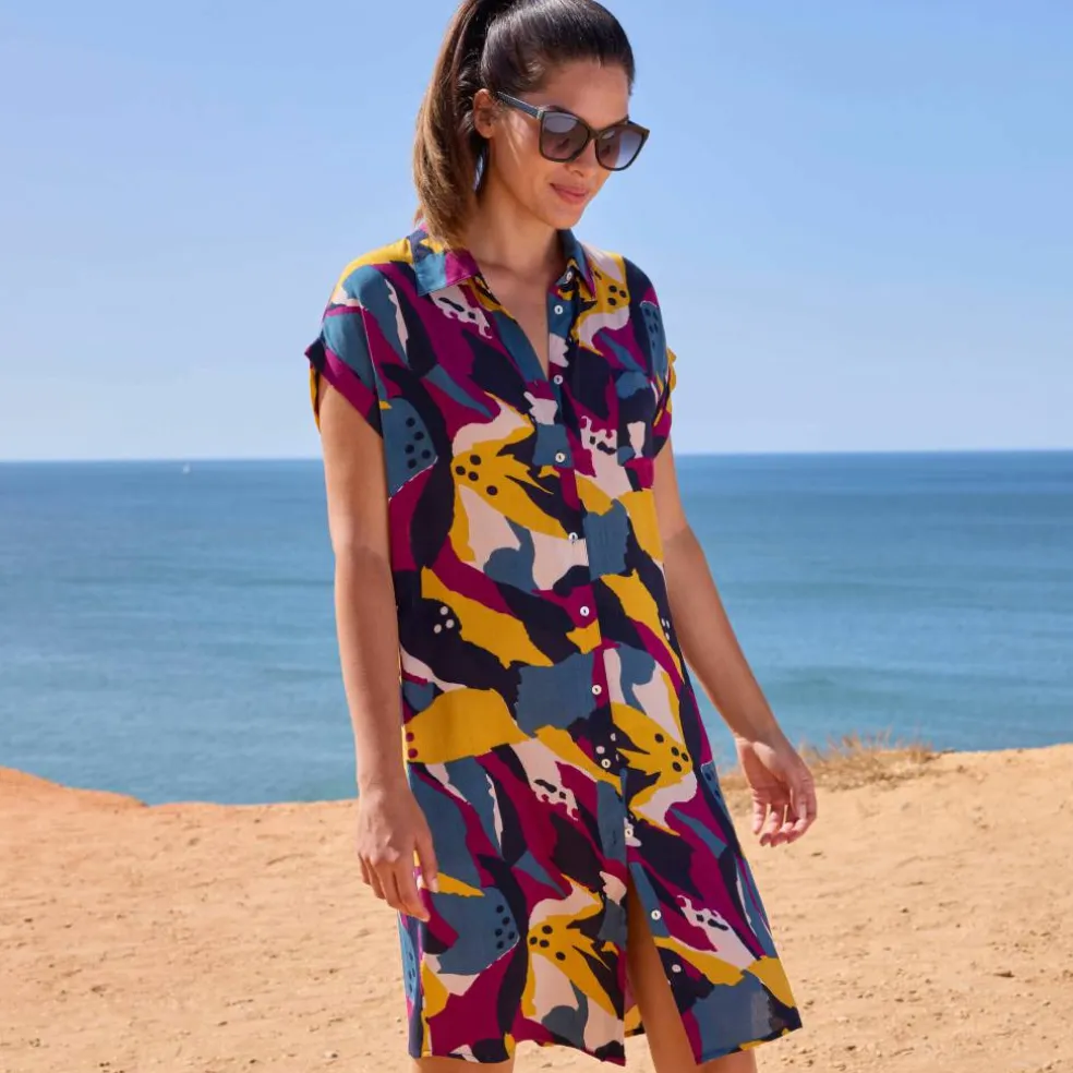 Robe de plage imprimée, crépon