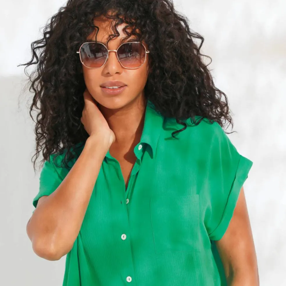 Robe de plage unie, crépon