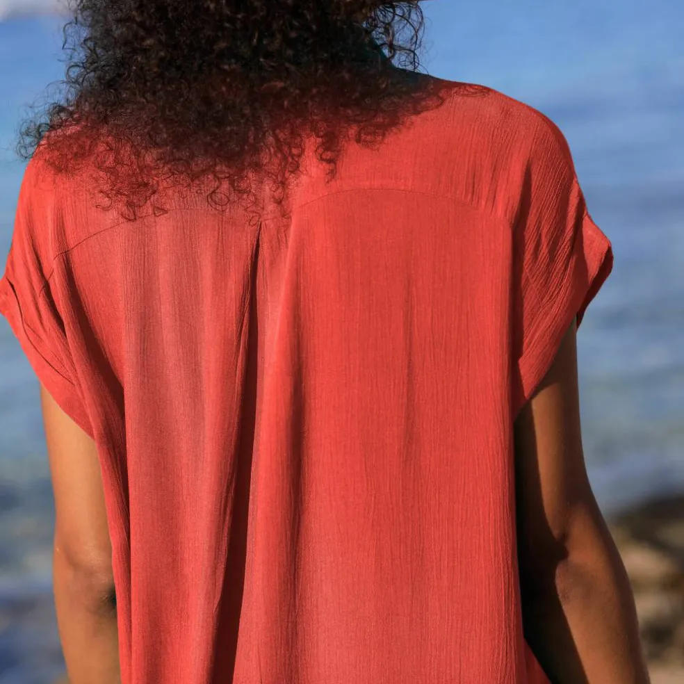 Robe de plage unie, crépon