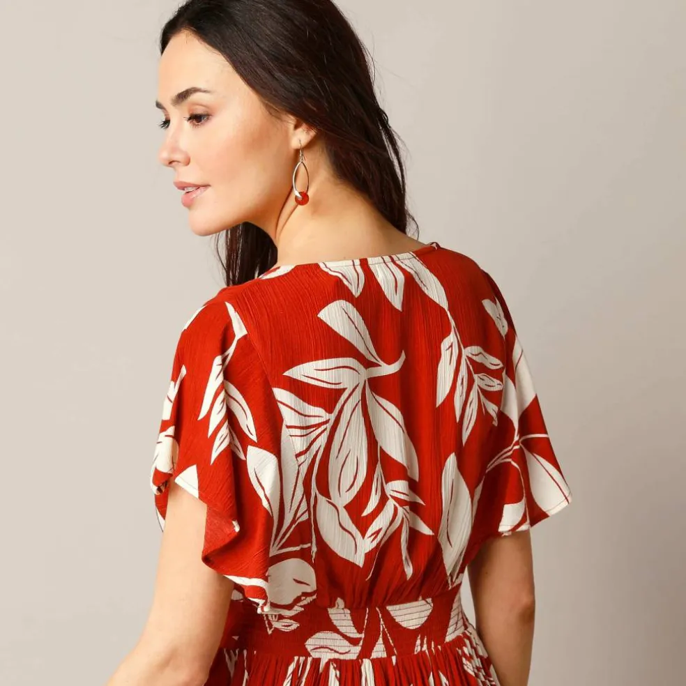 Robe effet cache-coeur, crépon imprimé XXL