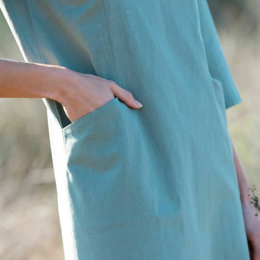 Robe forme housse unie, mélange coton-lin