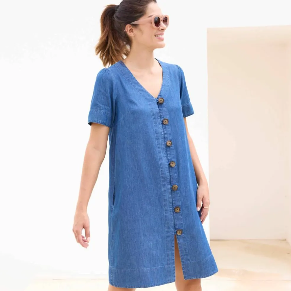 Robe housse boutonnée, jean léger
