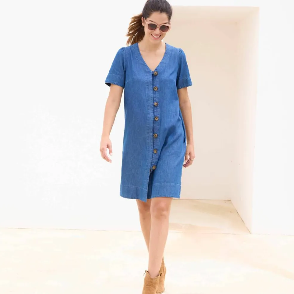Robe housse boutonnée, jean léger