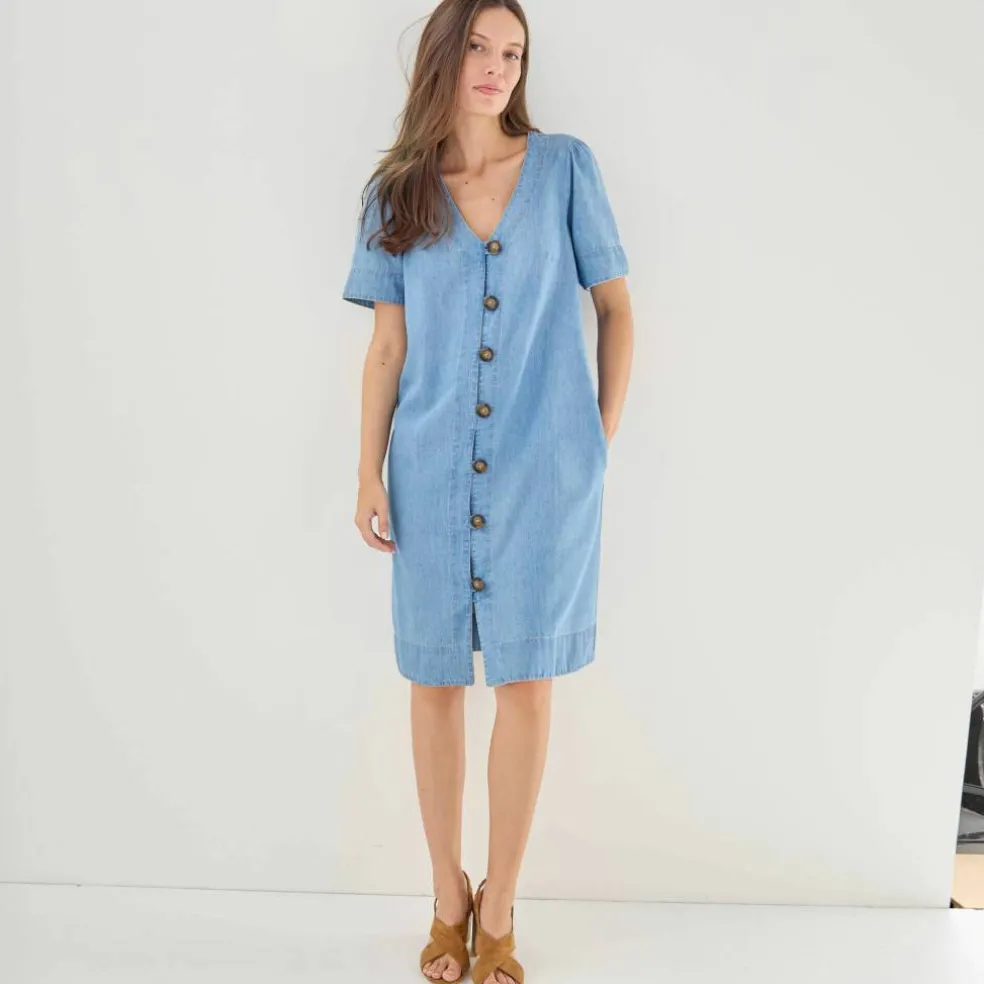 Robe housse boutonnée, jean léger