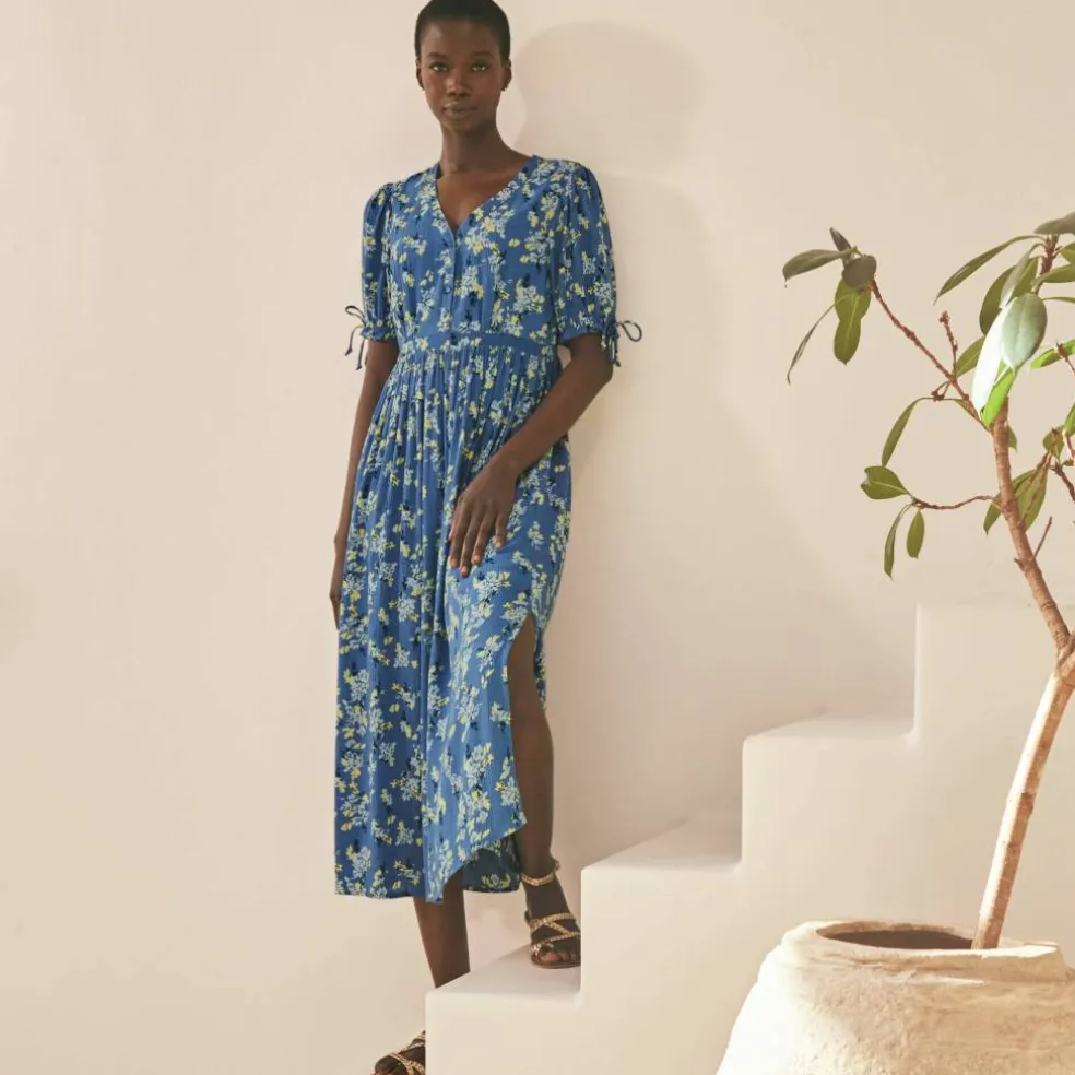 Robe imprimée manches courtes en crépon