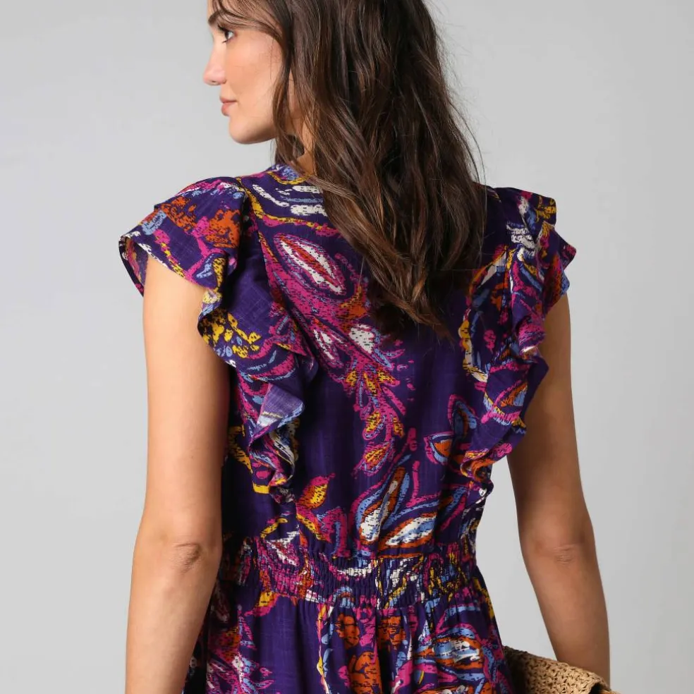 Robe imprimée manches volantées
