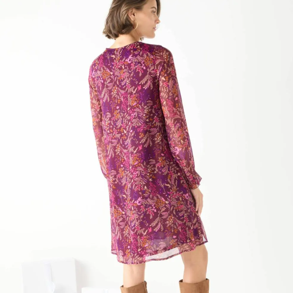 Robe imprimée à plis, imprimé forêt