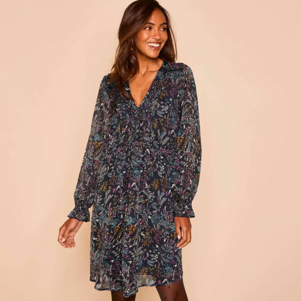 Robe imprimée à plis, imprimé forêt