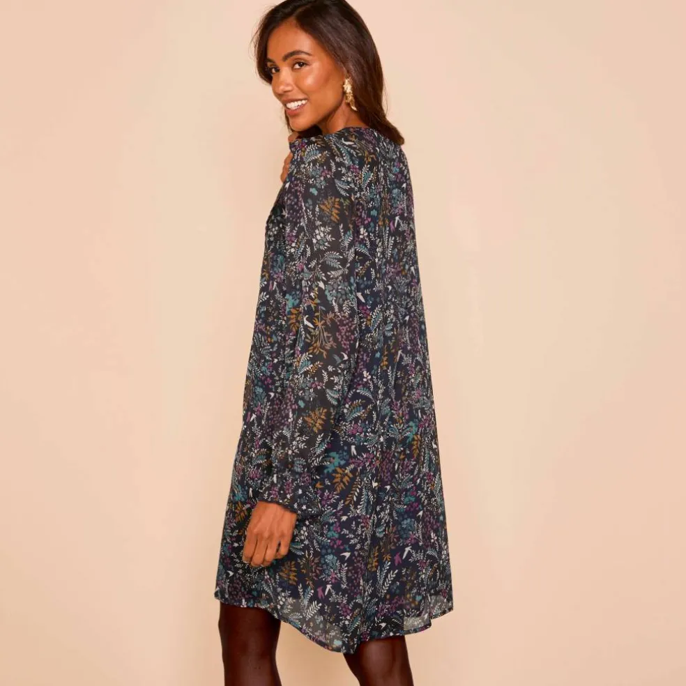 Robe imprimée à plis, imprimé forêt