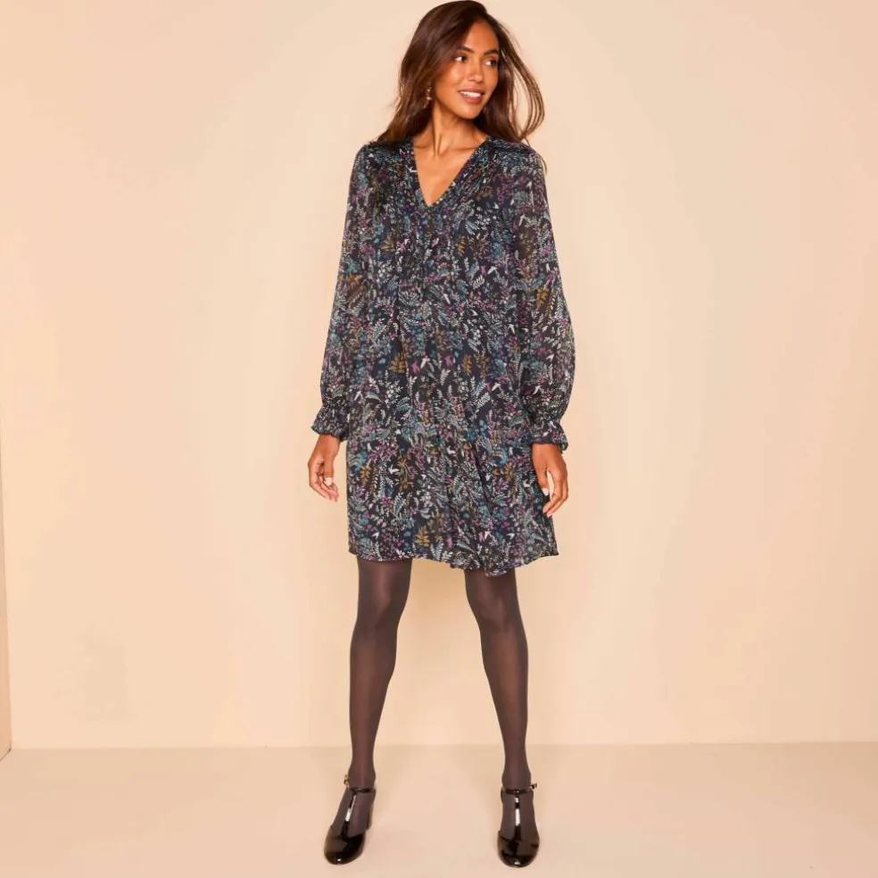 Robe imprimée à plis, imprimé forêt