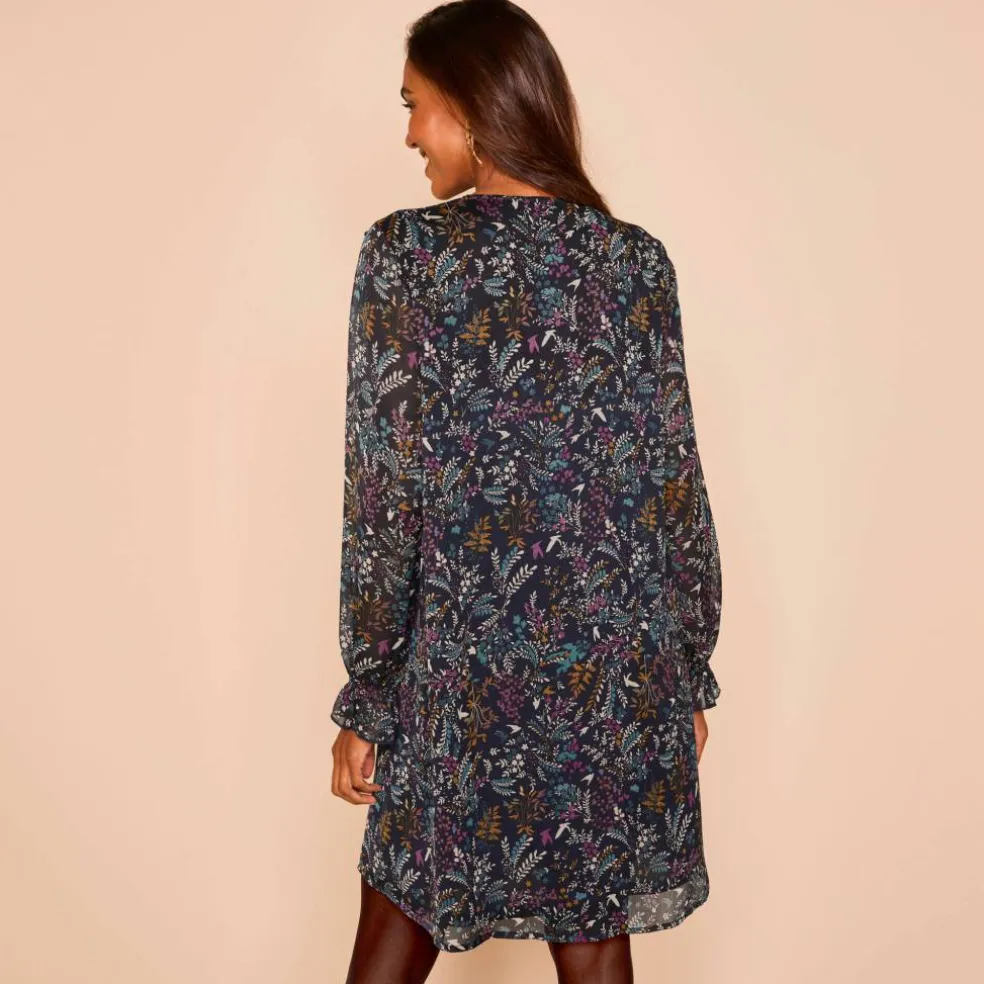 Robe imprimée à plis, imprimé forêt