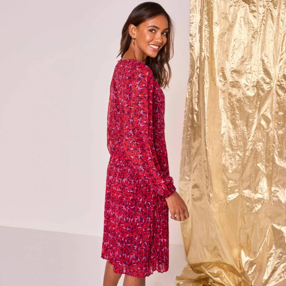 Robe imprimé fleuri, voile plissé