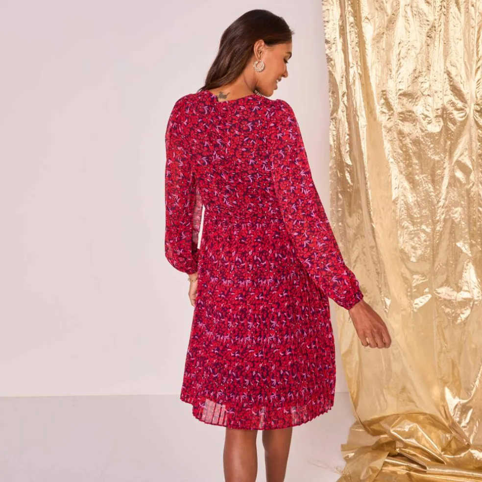 Robe imprimé fleuri, voile plissé