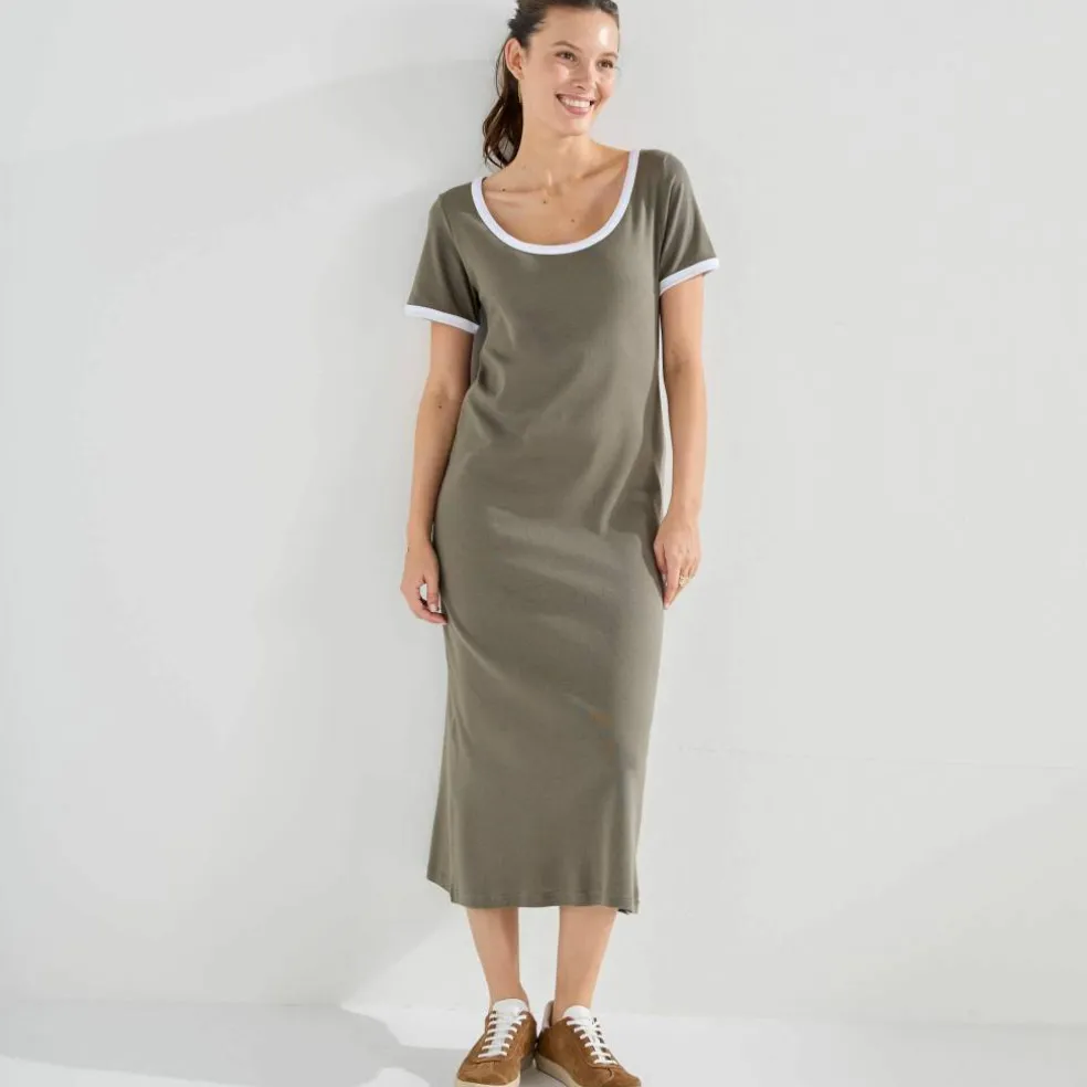 Robe longue bicolore, manches courtes