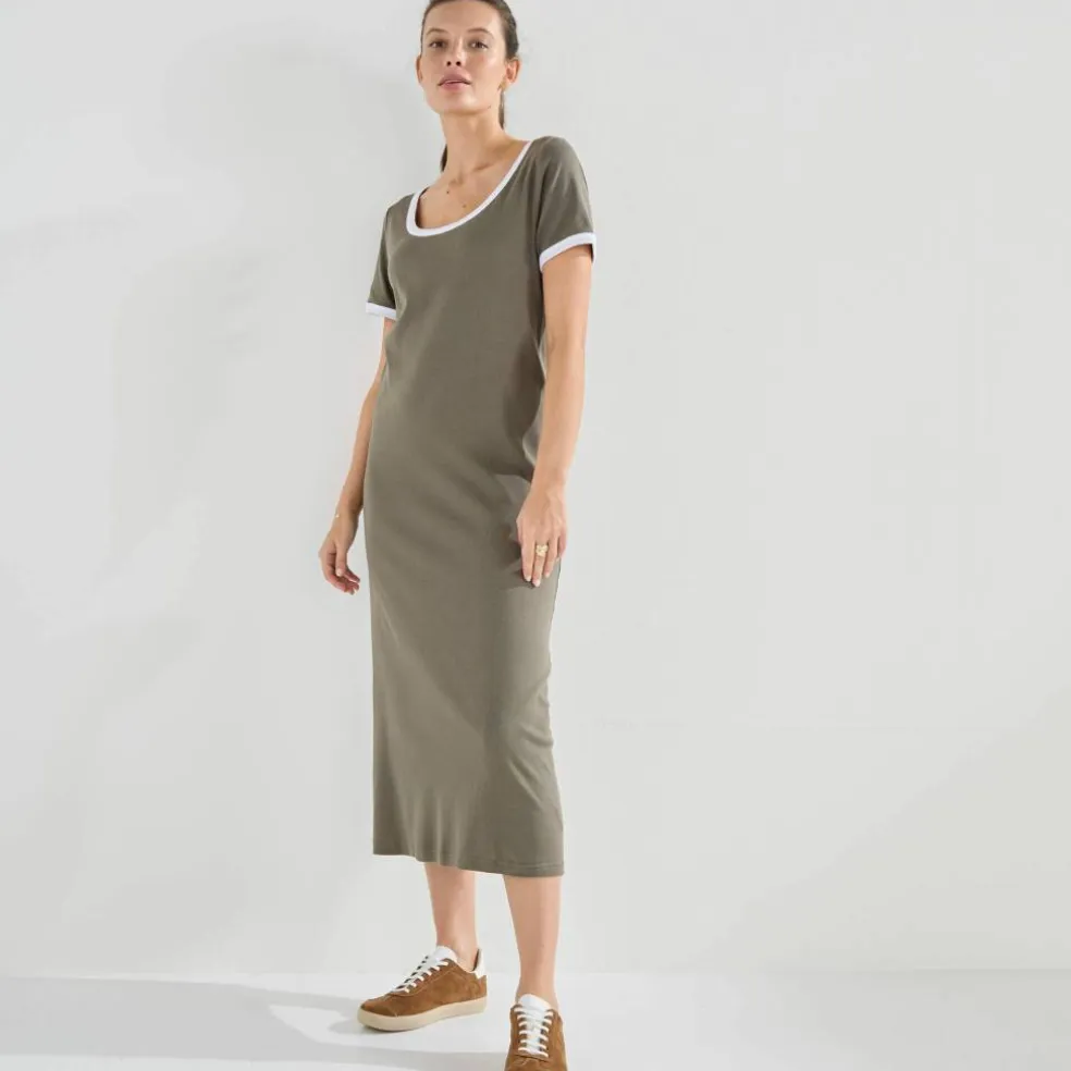 Robe longue bicolore, manches courtes