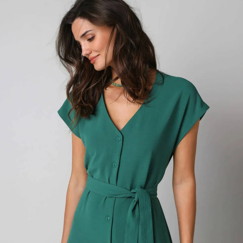 Robe longue boutonnée effet froissé naturel