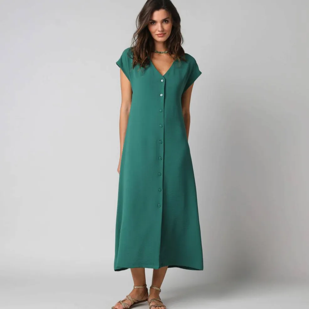 Robe longue boutonnée effet froissé naturel