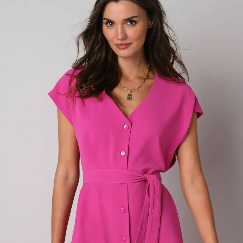 Robe longue boutonnée effet froissé naturel