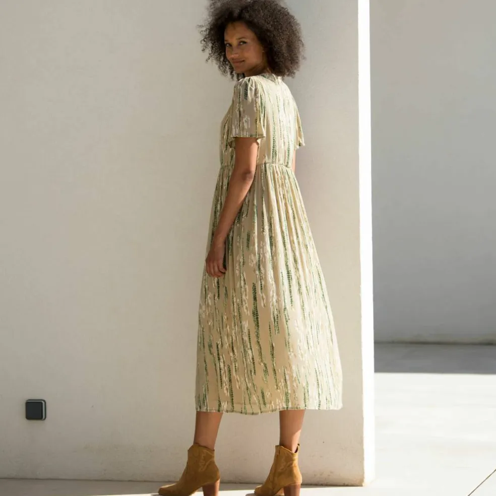 Robe longue en crépon, imprimée