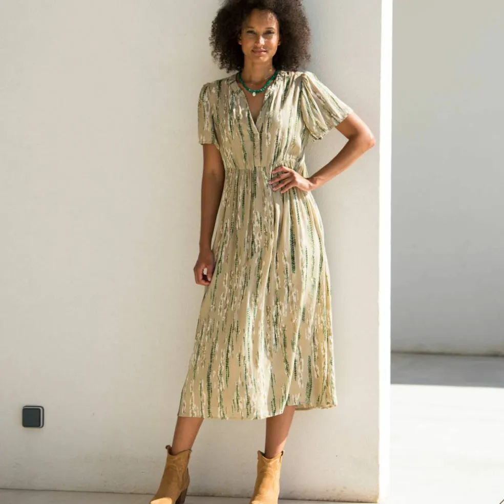 Robe longue en crépon, imprimée