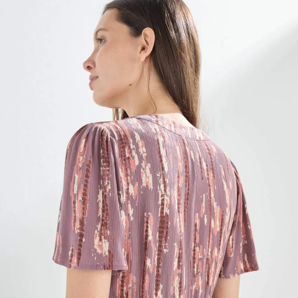 Robe longue en crépon, imprimée