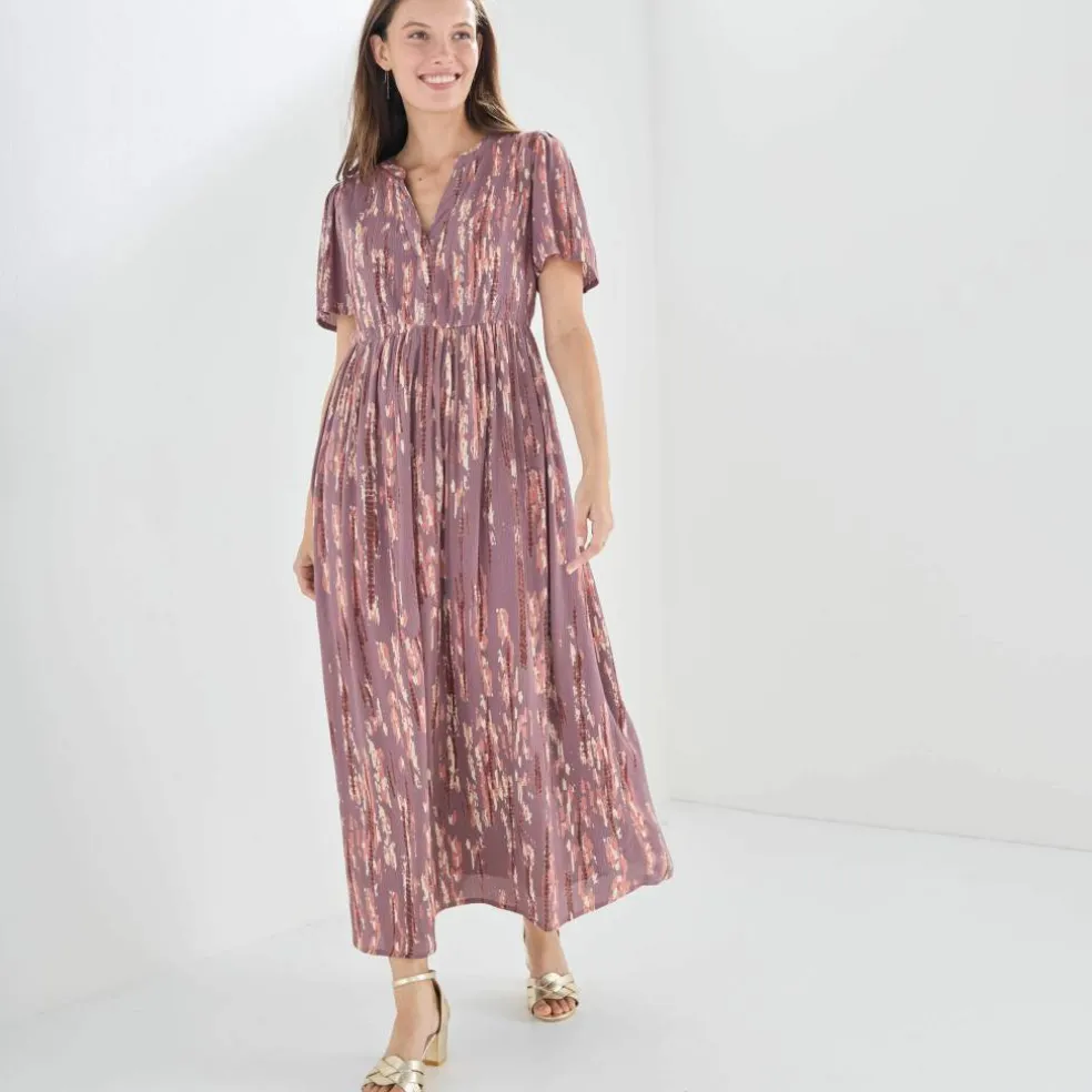 Robe longue en crépon, imprimée