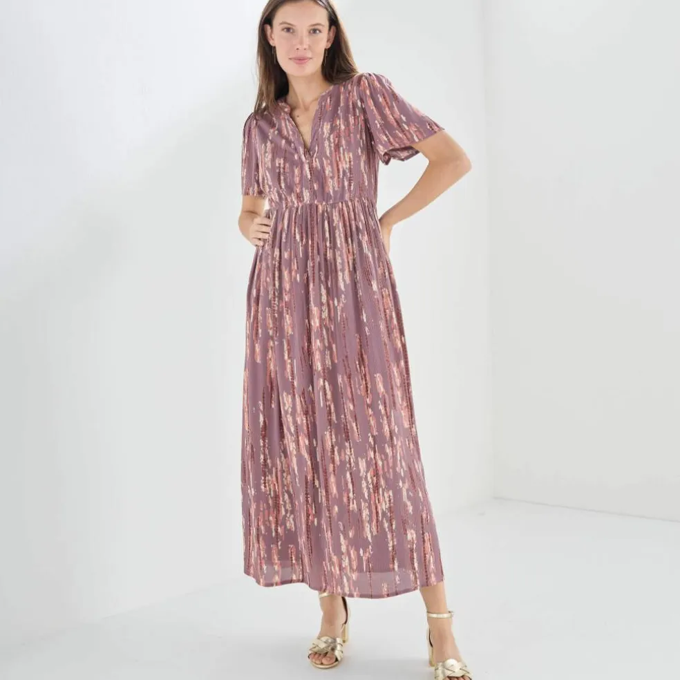 Robe longue en crépon, imprimée