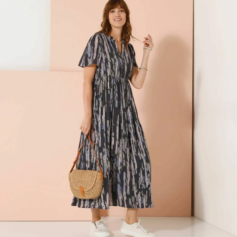 Robe longue en crépon, imprimée